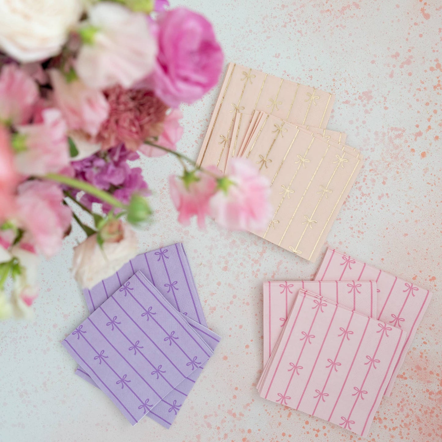Petal Pink Bow Cocktail Napkins - Small Paper Napkins Set of 20