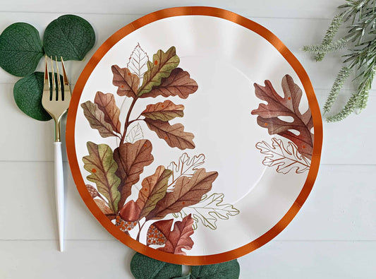 Fall Acorn and Oak Paper Dinner Plates