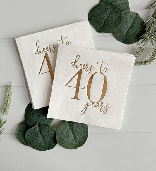 Cheers to 40 Years Cocktail Napkins - Gold on White