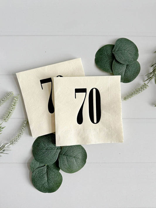 70 Cream & Black Birthday Cocktail Napkins