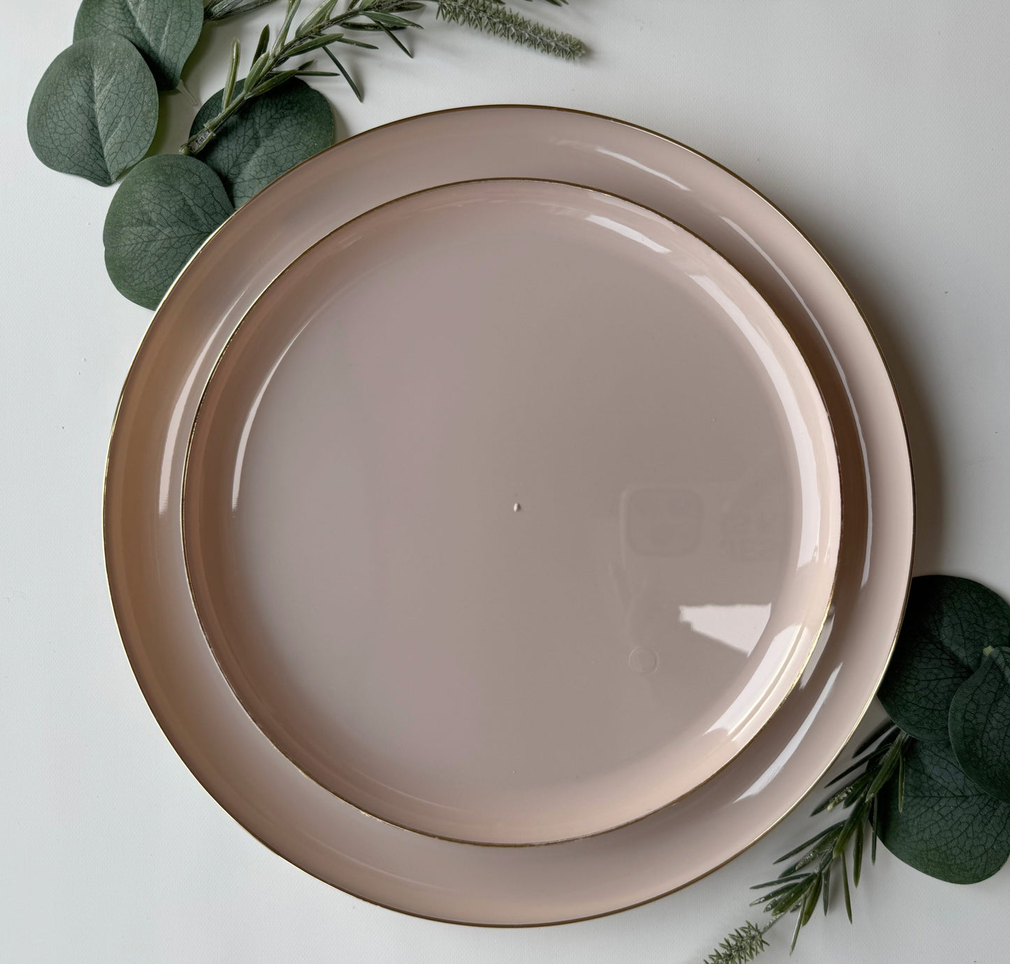 Linen Beige & Gold Square Plates Set 32 Pack - 16 Dinner & 16 Salad Plates for Weddings