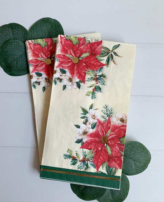Cream Poinsettia Dinner Napkins