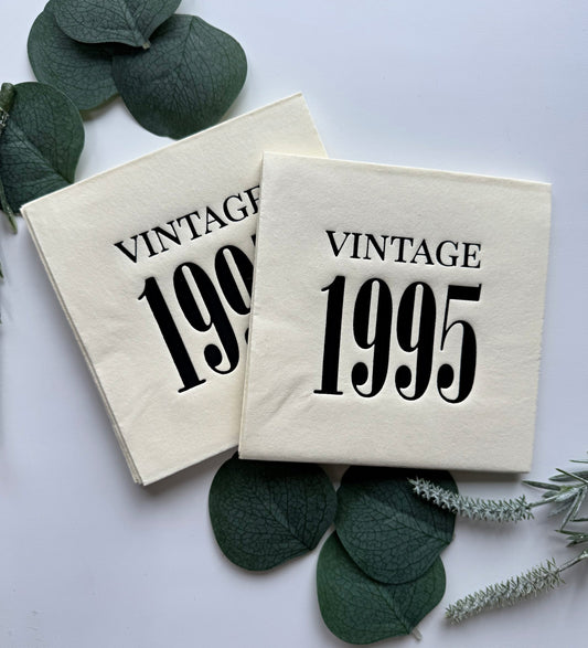 Vintage 1995 Ivory Cocktail Napkins - 30th Birthday Party Decor (Set of 16)