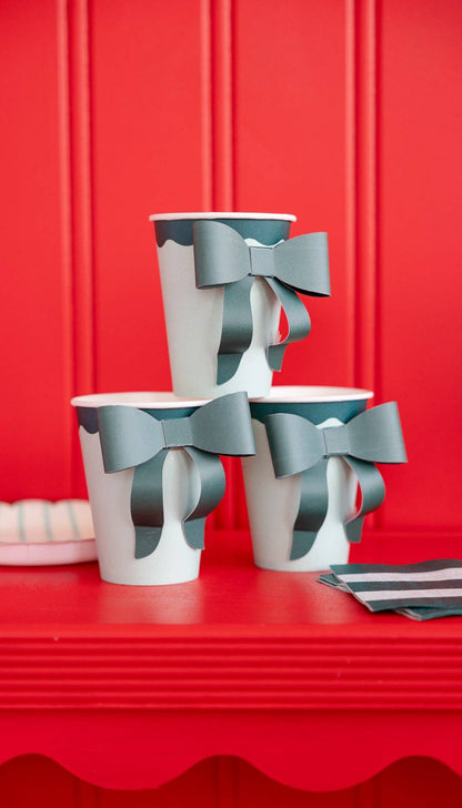Emerald Green Bow on Mint Christmas Party Cups