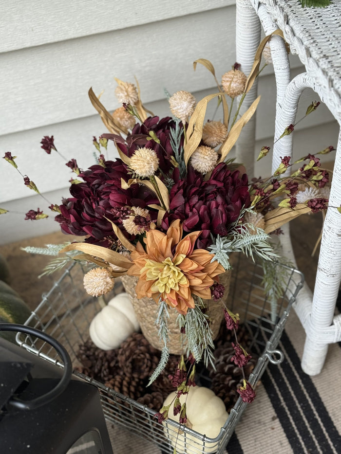 Wedding Centerpiece Amber Burgundy - Fresh Off the Market Bridal Shower Fall 2026 Wedding Decor | EnFete Party