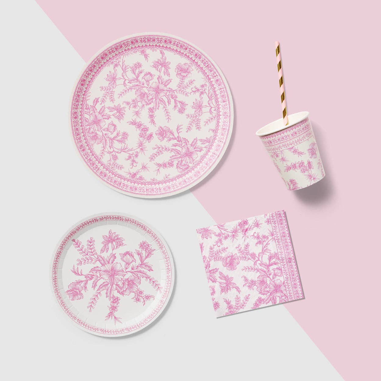Pink Toile Small Paper Plates- Dessert