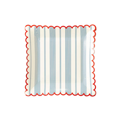 Blue Ticking Striped Scallop Plates