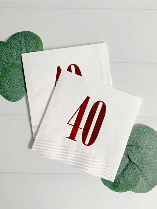 40th Birthday Napkins - Red & White