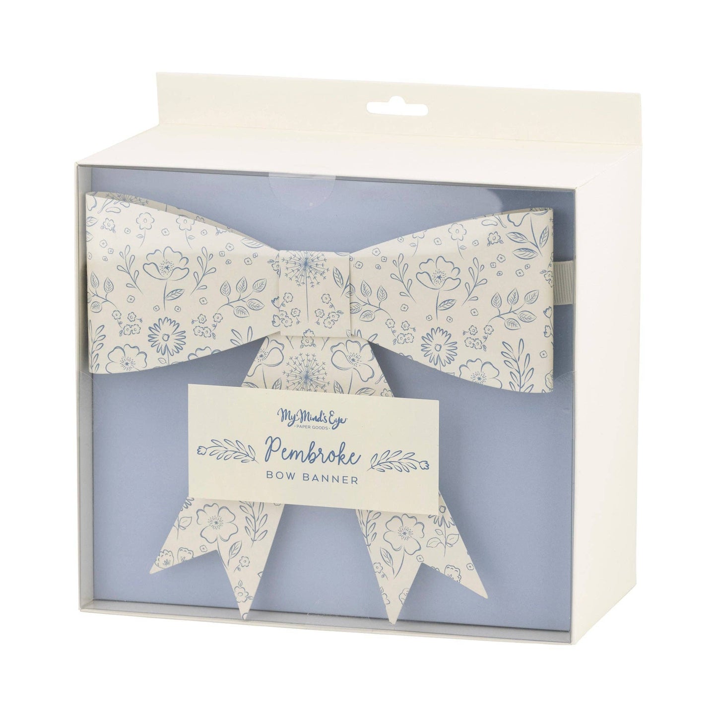 French Blue Floral Bow Garland - 7ft Paper Banner for Baby Showers & Tea Parties