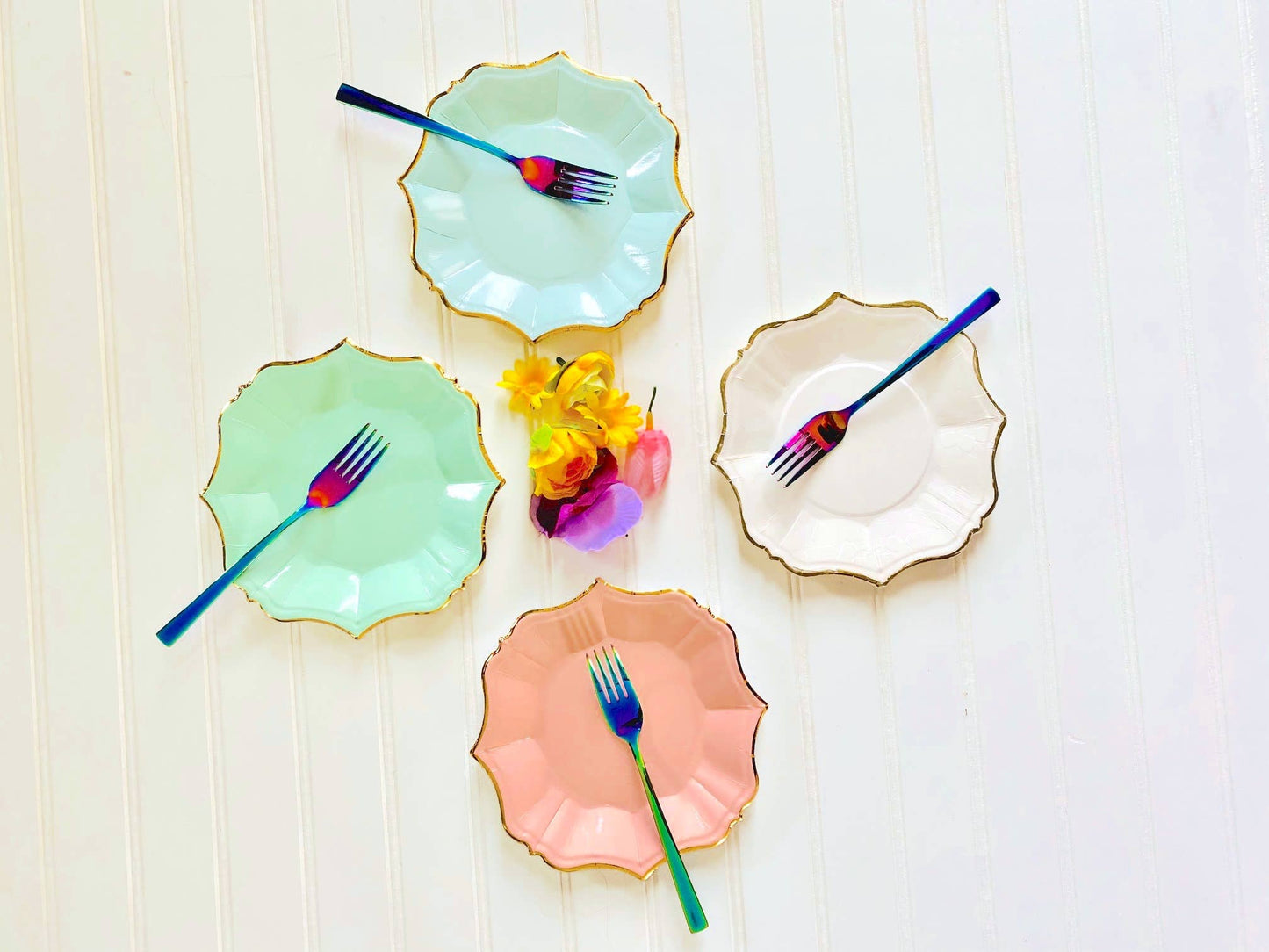 Mint Dessert Plates with Gold Edge