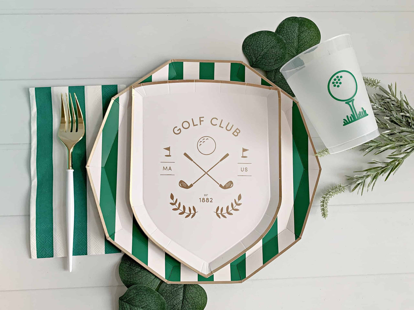 Emerald Green Cabana Striped Paper Plates
