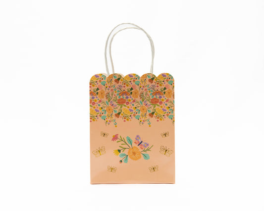 Peach Floral Gift Bags 8 Pack - Tea Party Favor Bags for Bridal Showers & Weddings