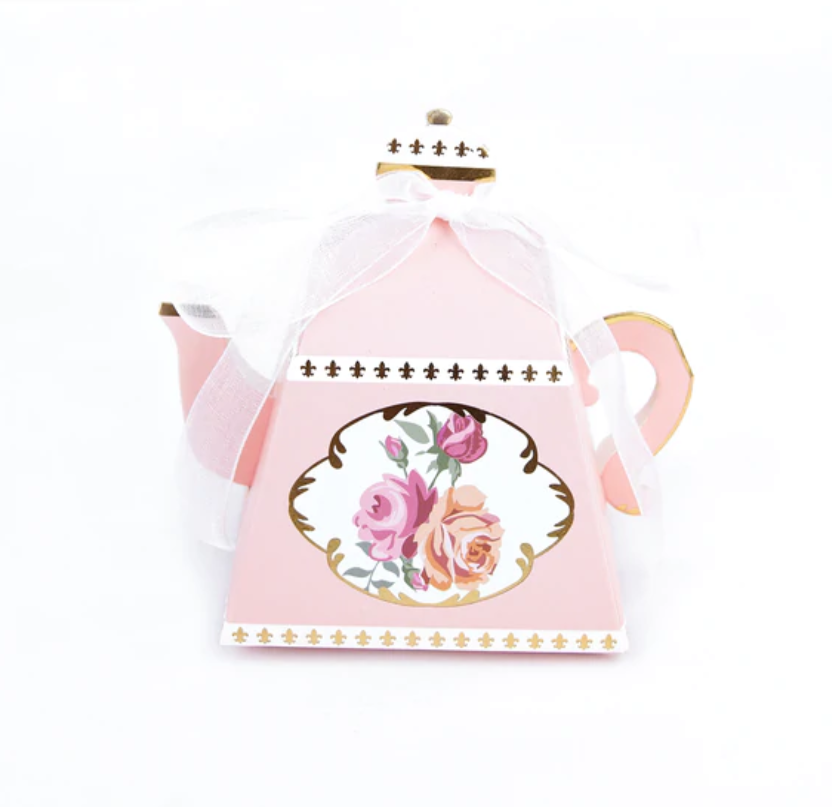 Blush Pink Teapot Favor Boxes - Set of 25 with Ribbon & Glue Dots