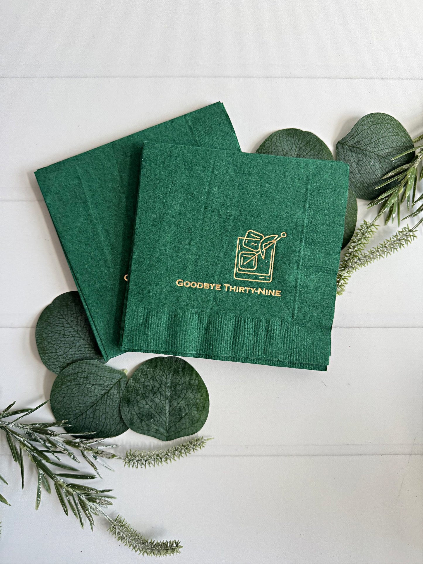 Goodbye 39 Cocktail Napkins Forest Green & Gold - Set of 16