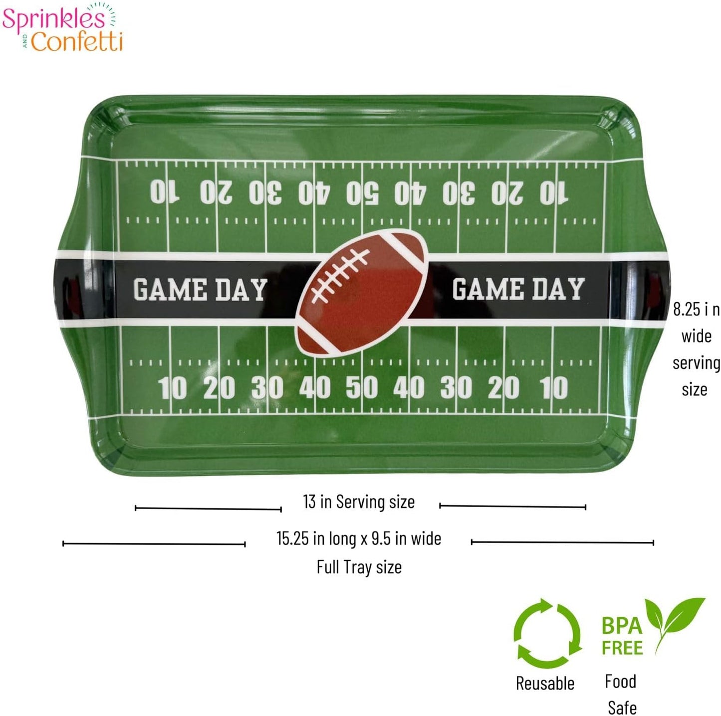 15" Football Field Melamine Serving Tray — Game Day Tailgate Party Platter