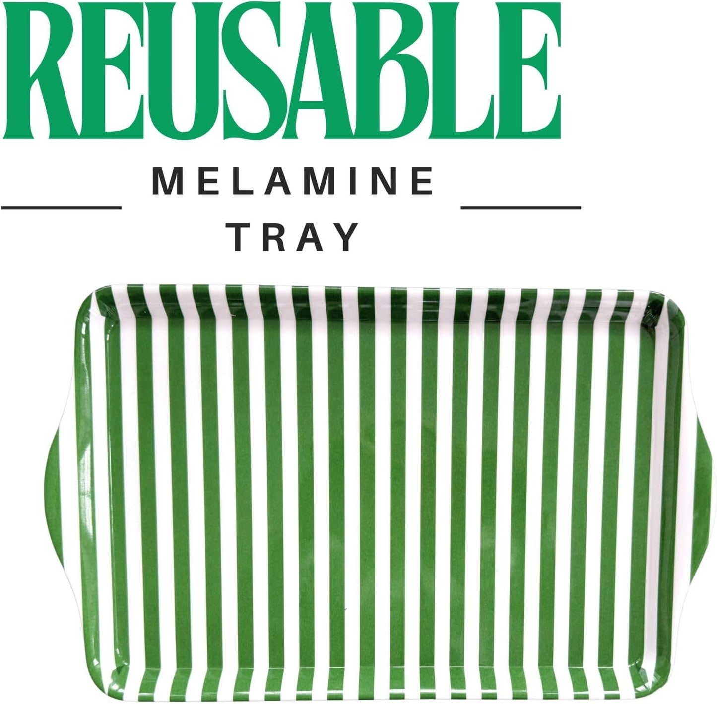 15" Green Stripe Melamine Serving Tray with Handles — Charcuterie & Party Platter