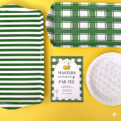 15" Green Stripe Melamine Serving Tray with Handles — Charcuterie & Party Platter