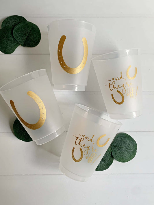 Kentucky Derby Inspired Cups - 16 oz Frosted Gold Cups - Party Essentials
