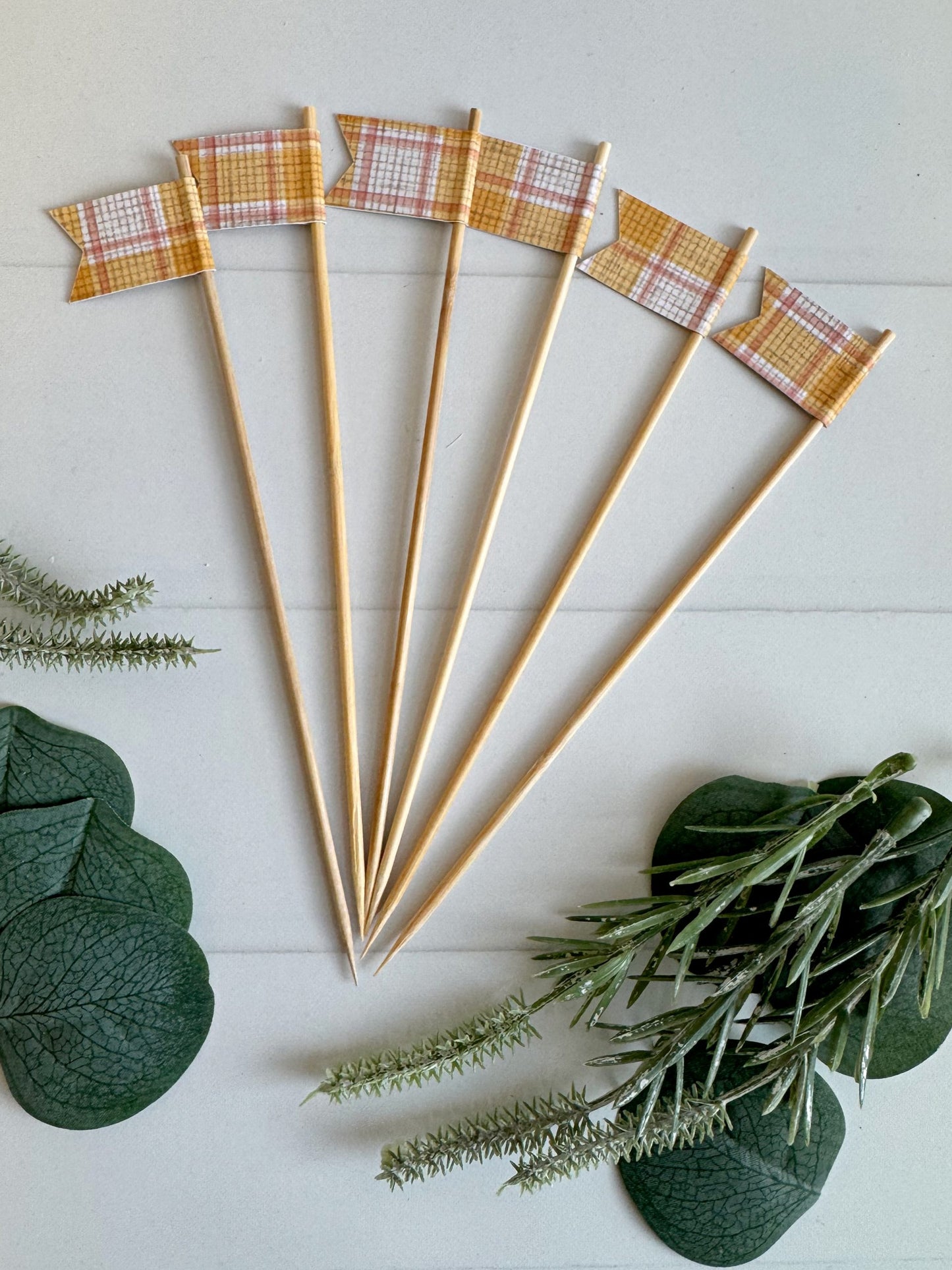 Spring Charcuterie Picks - Yellow & Pink Flag Picks for Easter, Bridal Showers & Garden Parties (Set of 6)