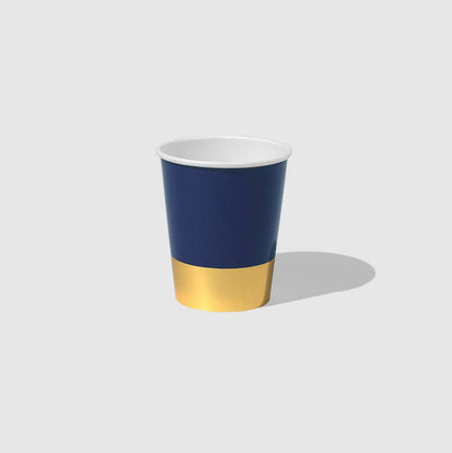 Navy Blue and Gold Party Cups - 9 oz Paper Cups, 10 Pack