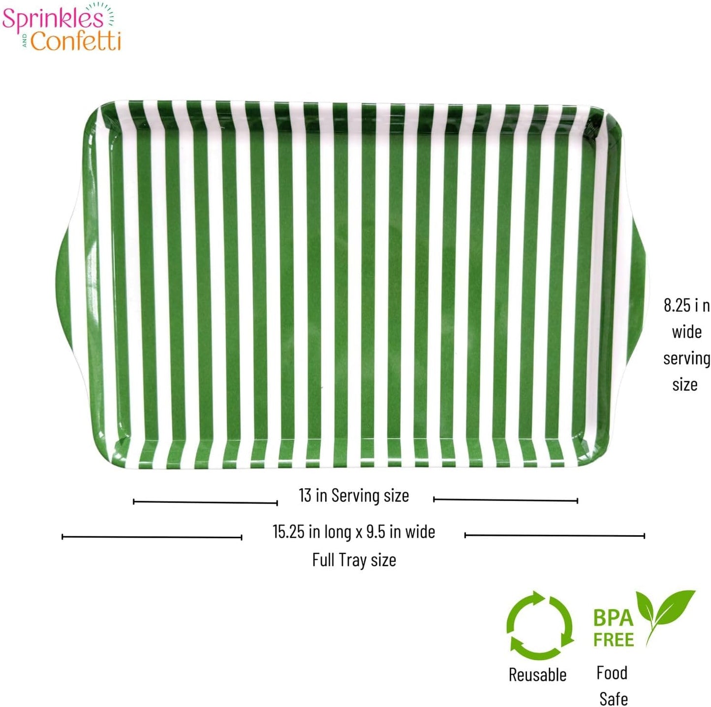 15" Green Stripe Melamine Serving Tray with Handles — Charcuterie & Party Platter