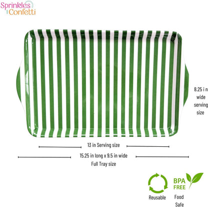 15" Green Stripe Melamine Serving Tray with Handles — Charcuterie & Party Platter