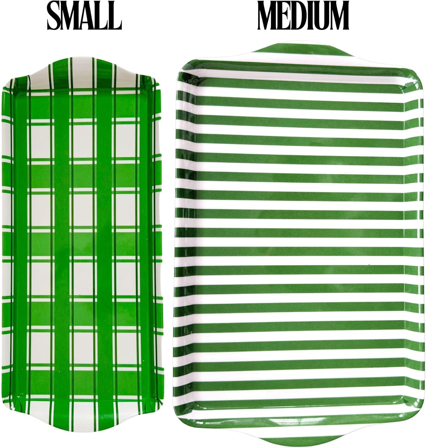 15" Green Stripe Melamine Serving Tray with Handles — Charcuterie & Party Platter