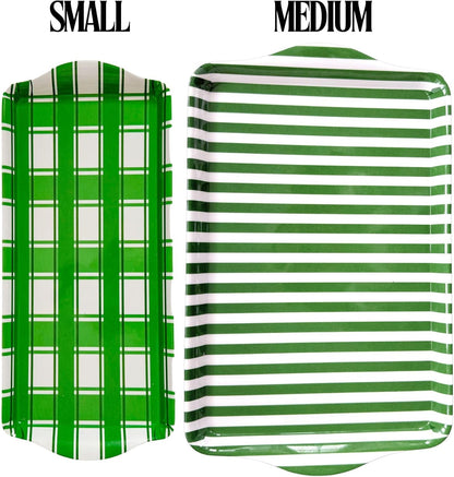 15" Green Stripe Melamine Serving Tray with Handles — Charcuterie & Party Platter