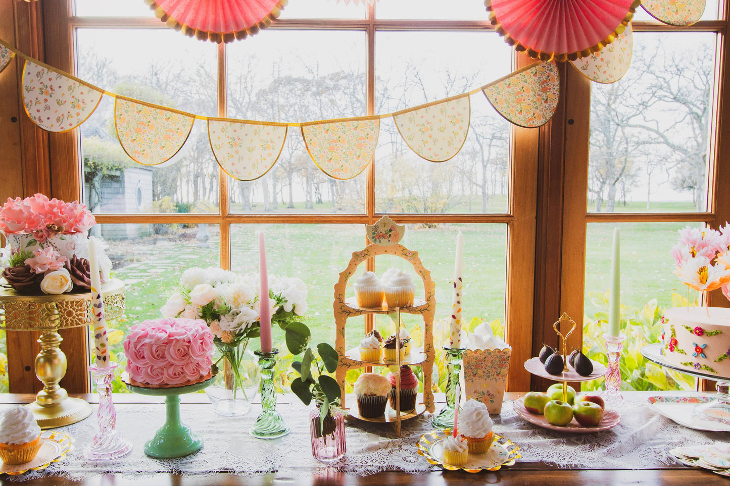 Peach Floral 3-Tier Cupcake Stand - Tea Party Dessert Display for Bridal Showers