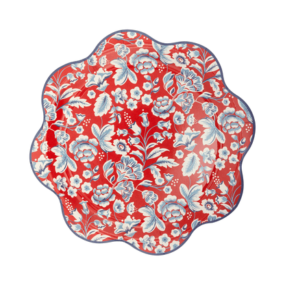 Hamptons Red Floral Scalloped Plates