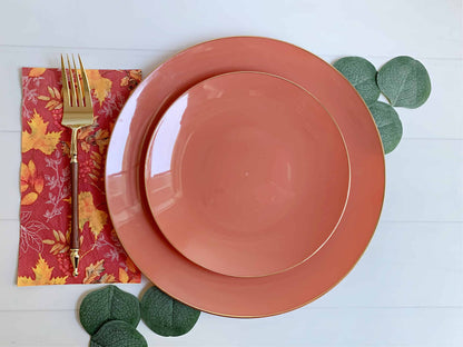 Soft Terracotta Dinner Plates with Gold Edge - 10.25 Inch Premium Plastic