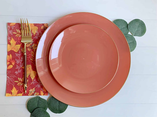 Soft Terracotta Dinner Plates with Gold Edge - 10.25 Inch Premium Plastic