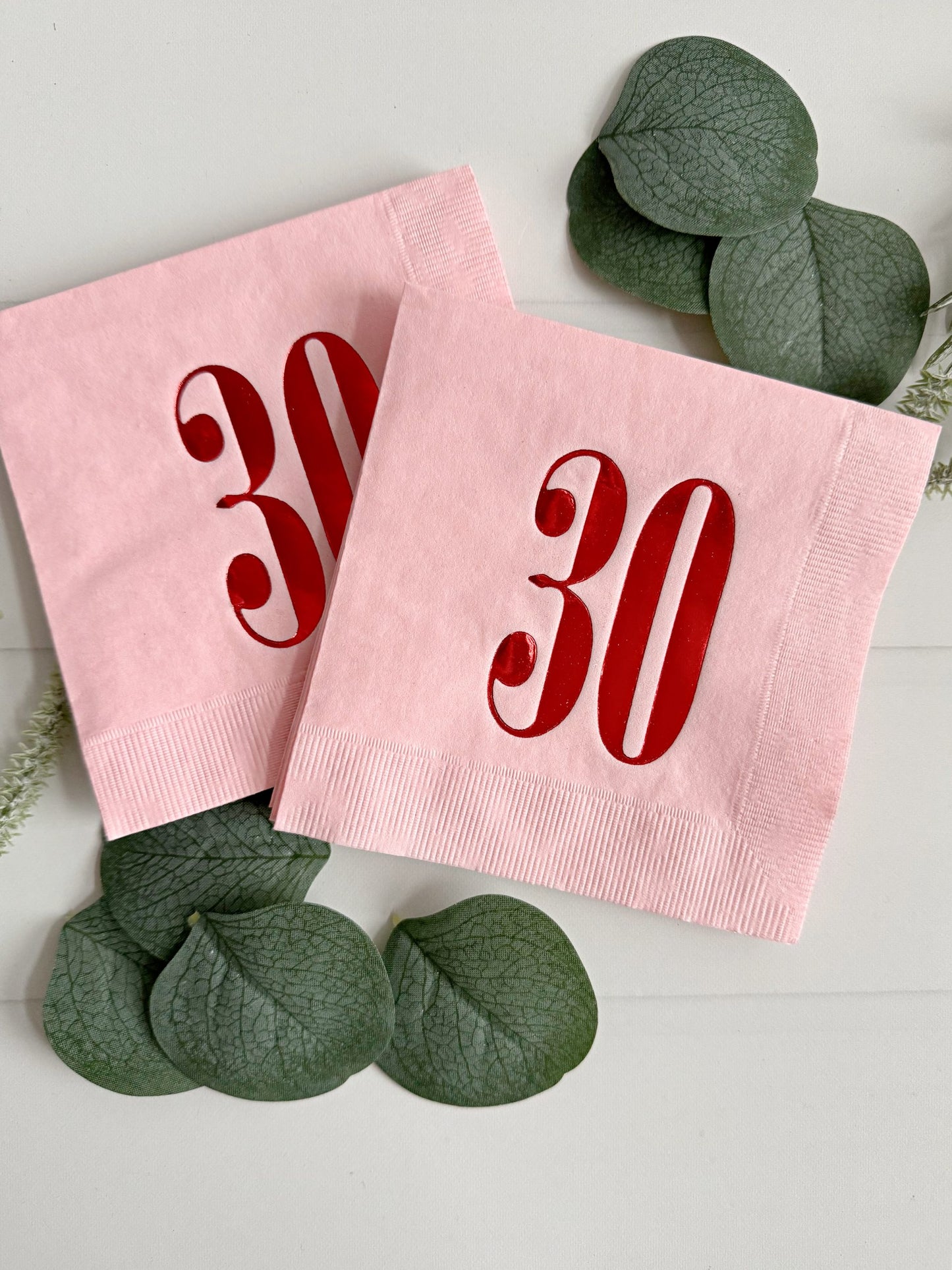 30th Birthday Napkins - Pink & Red Cocktail Napkins