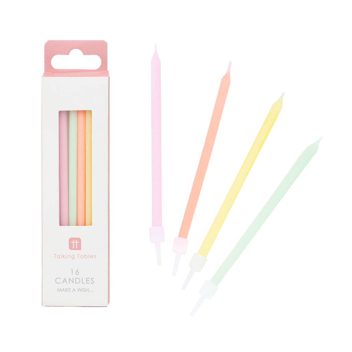 Pastel Birthday Candles | 16 Pack Tall Cake Candles by Talking Tables