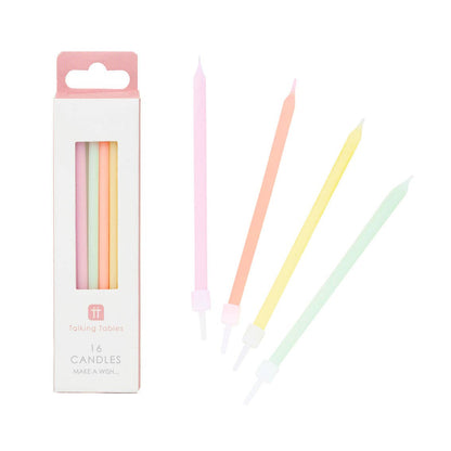 Pastel Birthday Candles | 16 Pack Tall Cake Candles by Talking Tables