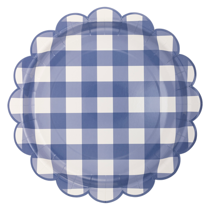 Scalloped Blue Gingham Paper Plates