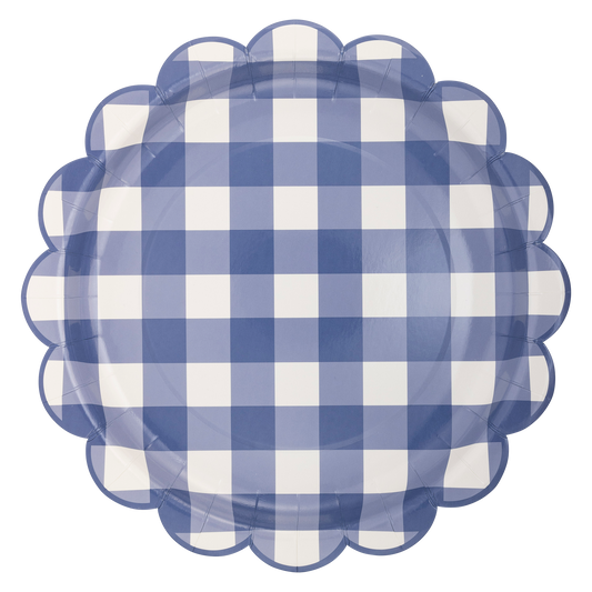 Scalloped Blue Gingham Paper Plates