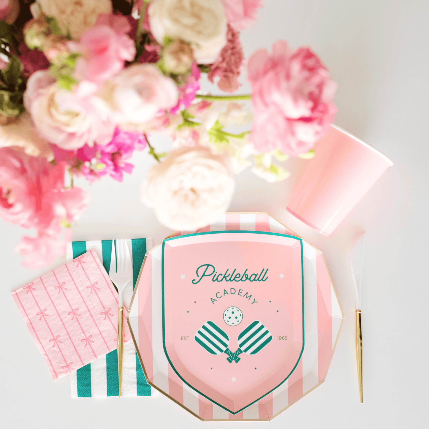 Petal Pink Cabana Striped Paper Plates