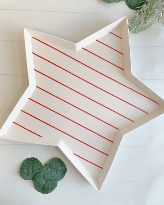 Star Shaped Red Stripe Reusable Bamboo Tray