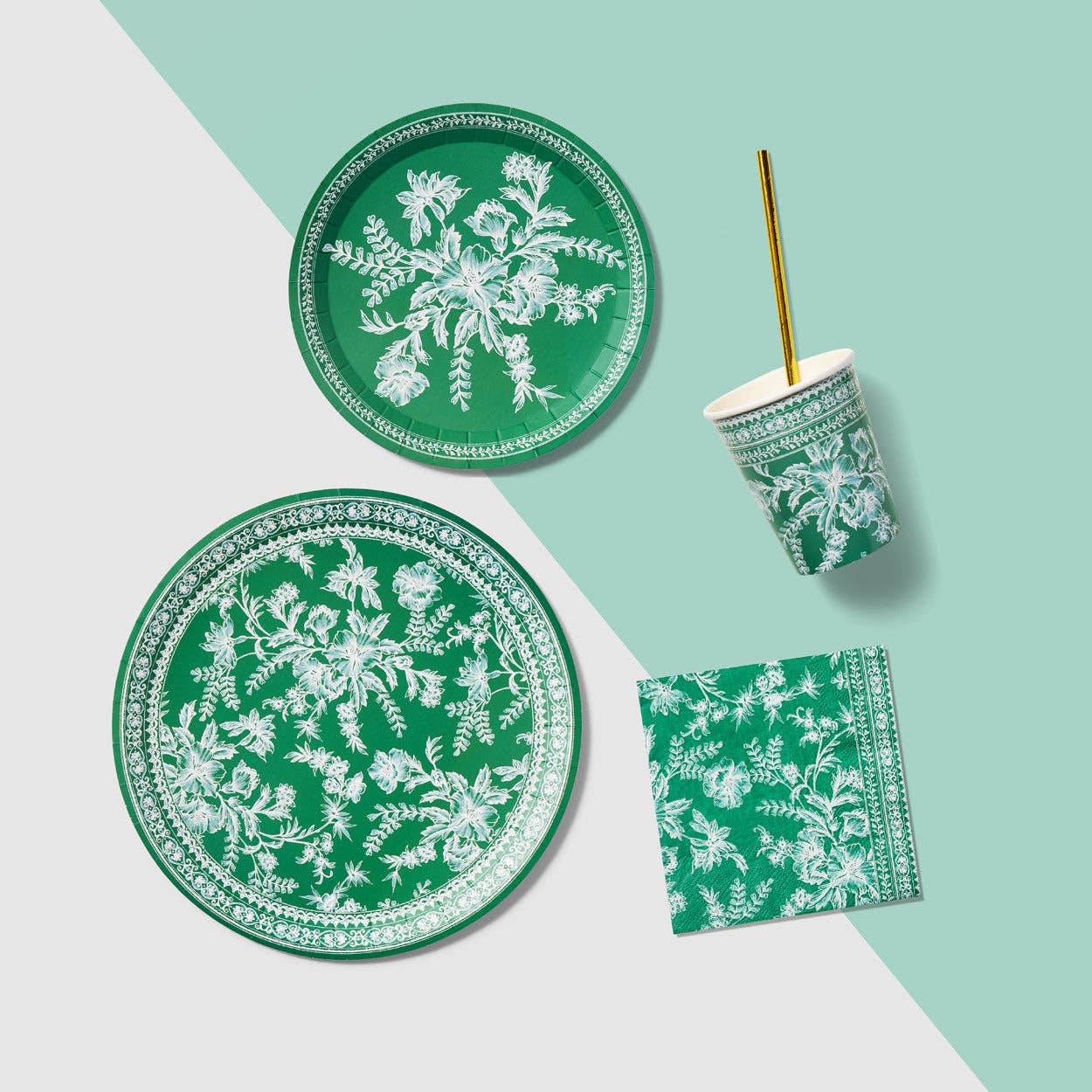 Emerald  Green Toile Paper Party Cups