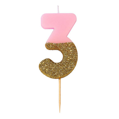 Pink & Gold Glitter Number 1 Birthday Candle | First Birthday Cake Candle