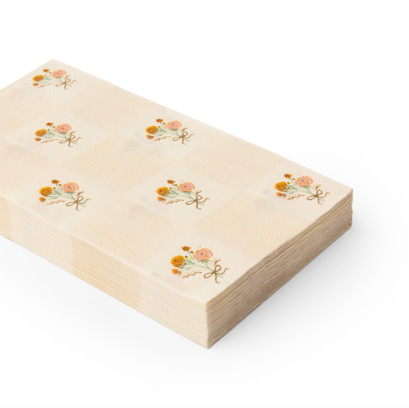 Cozy Fall Floral Dinner Napkins - Block Print and Gold