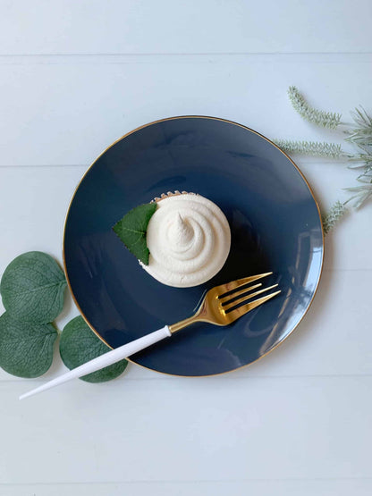 Slate Gray Plastic Plates with Gold Rim 7.5" - Premium Appetizer Dessert Plates 10 Pack