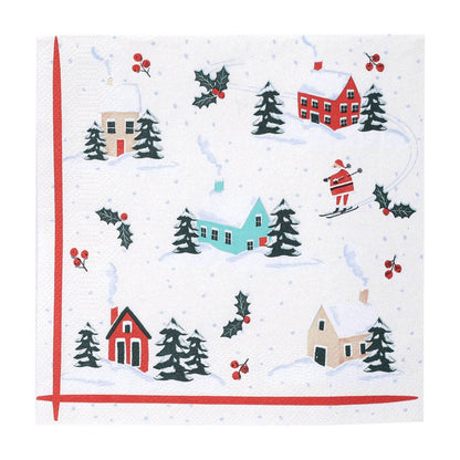 Winter Skiier Village Luncheon Napkins