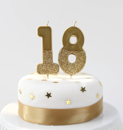 Gold Glitter Number 8 Birthday Candle - 8th Birthday Cake Topper