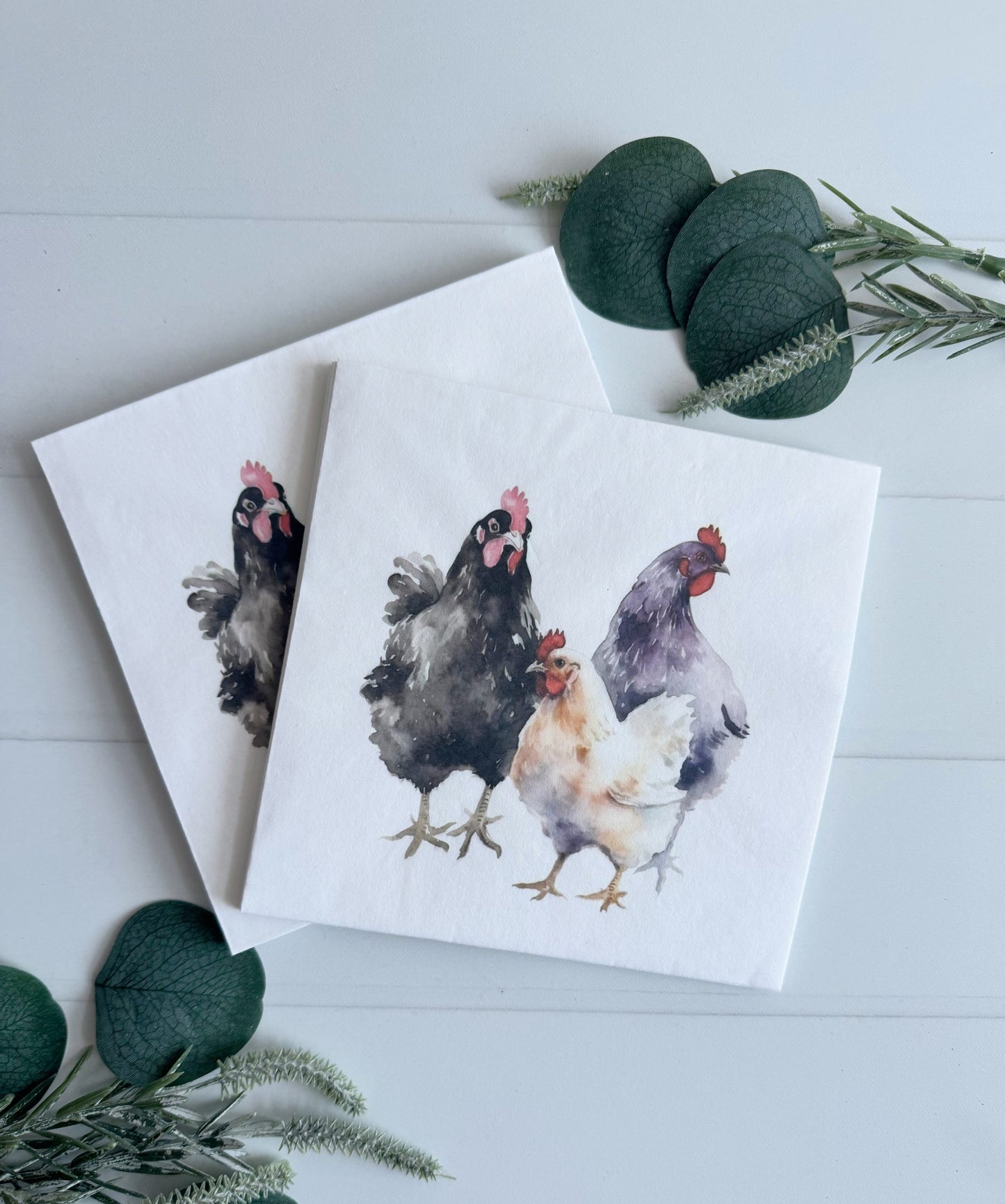 Watercolor Chicken & Rooster Luncheon Napkins - Farm & Barnyard Party Decor