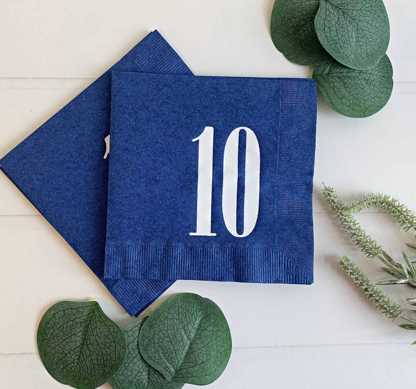 10th Birthday or Anniversary Napkins - Navy & White