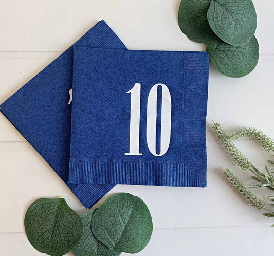 10th Birthday or Anniversary Napkins - Navy & White