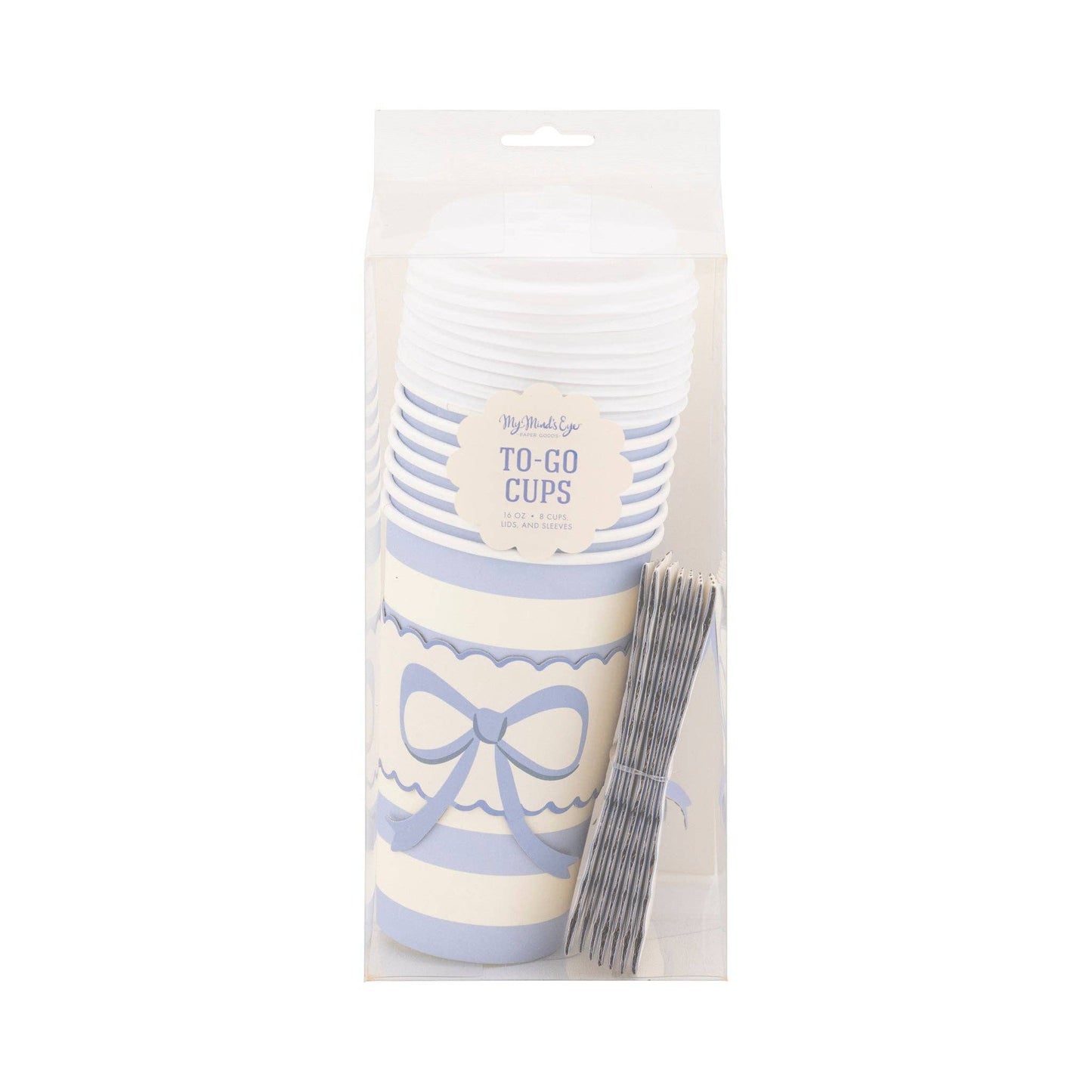 Blue Bow and Scallop Ribbon Paper Coffee Cups, Lids and Tops