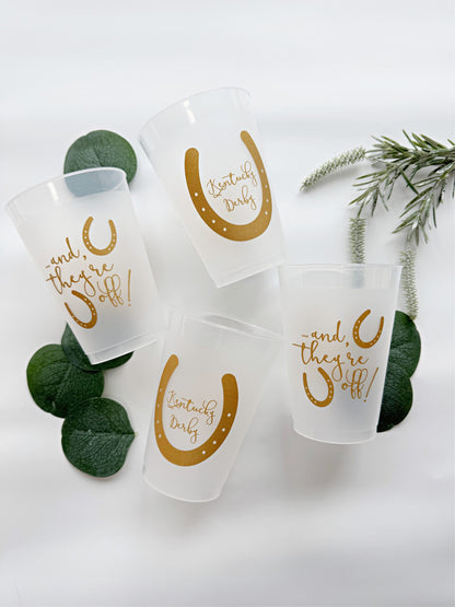 Kentucky Derby 12 ounce Frosted Cups - Gold Horseshoe Frosted Cups
